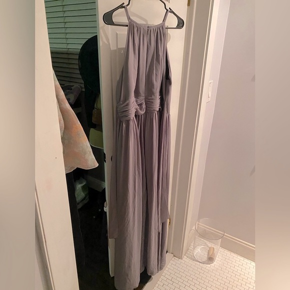 Monique Lhuillier Bridesmaids Grey Cocktail Dress with attached Sash size 18 - Picture 2 of 9